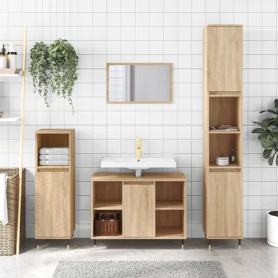 Produktbild von "2026 Promotion" Badschrank - Badezimmerschrank - Sonoma-Eiche 80x33x60 cm Holzwerkstoff - Badezimmer CC29675