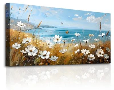 Productafbeelding van Zeebloem schilderij op canvas, 50x100 cm, modern wanddecoratie voor de woonkamer