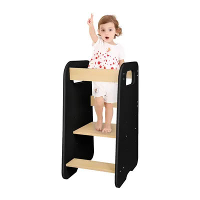 Produktbild von Lernturm für Kinder  Montessori Lernturm ab 1 Jahr Küchenhelfer und Learning Tower verstellbaren Fachböden schwarzbraun