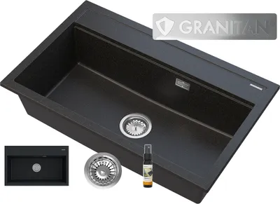 Produktbild von Granitan | Granitspüle ASTI - Schwarz mit goldenen Sprenkeln - Modernes Design - Einbau mit Chrom-Siphon