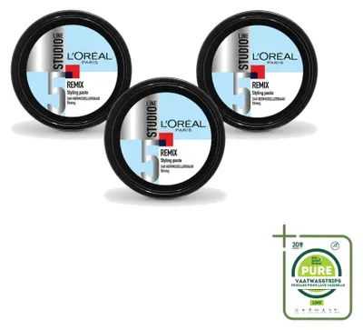 Imagen del producto de 3 unidades de pasta moldeadora Studio Line Remix de L'Oréal Paris, para un fijación fuerte, 150 ml cada una. Pack grande
