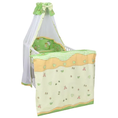 Produktbild von Baby-Delux Baby Bettwäsche Bettset 5-tlg Bettausstattung Nestchen Chiffonhimmel Storch grün