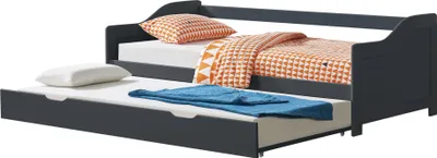 Zdjęcie produktu dla [en.casa] Łóżko tandemowe 2x 90x200cm ciemnoszare rozkładane łóżko dwuosobowe ze stelażem z listew funkcjonalne łóżko sofa z drewna sosnowego łóżko dla gości łóżko piętrowe łóżko dzienne