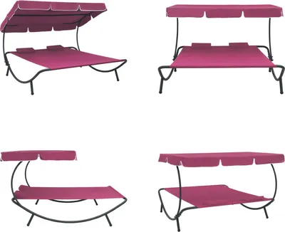 Immagine prodotto di vidaXL Lettino da giardino con tettuccio e cuscino rosa - Lettino da giardino - Lettini da giardino - Lettino da sole - Lettini da sole