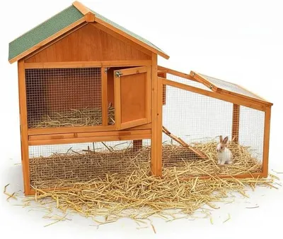 Imagen del producto de Jaula para conejos Silecomplaza, jaula de dos niveles con área de juego, dimensiones 145x65x100 cm, fabricada en madera
