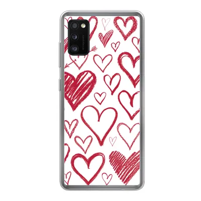 Produktbild von MuchoWow® Handyhülle Schutzhülle Hülle für Samsung Galaxy A41 Eine Illustration mit mehreren Herzen auf weißem Hintergrund Silikon Softcase Handy Hülle - Mobiltelefon