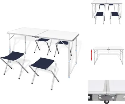Produktbild von Campingtisch mit 4 Klappstühlen höhenverstellbar Aluminium 120 x 60 cm -  Campingmöbel