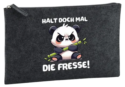 Produktbild von Huuraa Kulturbeutel Halt die Fresse grimmiger Panda 1 Liter Charcoal Filz Kosmetiktasche Geschenkidee