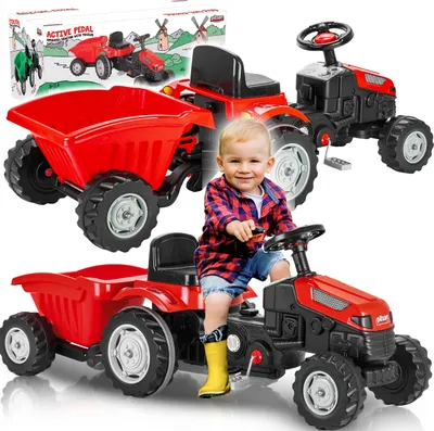 Obrázek produktu pro Pilsan velký traktor s přívěsem XXL šlapací vozidlo nastavitelné sedadlo zatížitelný volant s klaksonem do 50 kg děti od 3 let červená barva