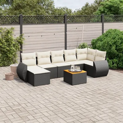 Produktbild von Design 8-tlg. Garten-Sofagarnitur mit Kissen Schwarz Poly Rattan, Gartenmöbel-Sets 2024 Neu