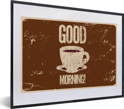Produktbild von MuchoWow® MuchoWow® Gerahmtes Poster Kaffee - Sprichwörter - Guten Morgen! - Vintage - Zitate 40x30 cm - Poster mit zchwarzem Bilderrahmen - Bilderrahmen - Poster im Rahmen