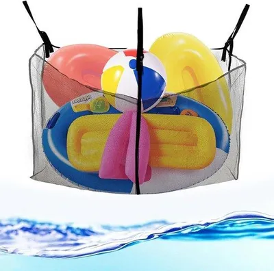 Zdjęcie produktu dla Siatkowy organizer do basenu na zabawki, przeznaczony do zawieszenia na drążku, suficie, w garażu lub na patio