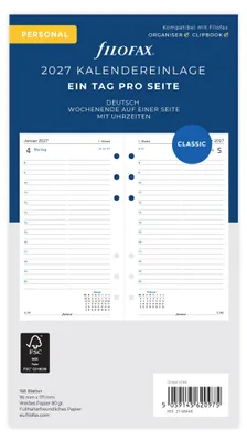 Image de Recharge d'agenda FILOFAX 2027 - PERSONAL - 1 jour = 1 page - blanc - allemand