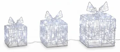 Zdjęcie produktu dla Prezenty świecące LED, dekoracja zewnętrzna, zestaw 3 szt., 15 / 13 / 11 cm