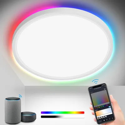 Obrázek produktu pro 24W 2040LM Alexa Lamp Stropní lampa Stropní světlo Smart Dimmable Kompatibilní s Alexa & Google 2700K-6500K, měnící se barva Plochá lampa do ložnice, IP44 pro dětský pokoj Koupelna