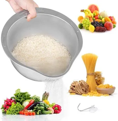 Produktbild von Gelötzte Reiswasserkom - Gelötzter Reiswasserkom - Reiswassersieb mit Serviertülle - Küchenaccessoires - Gelötzter Reiswassersieb - Geeignet für das Waschen und Entleeren von Obst, Gemüse, Getreide und Bohnen.