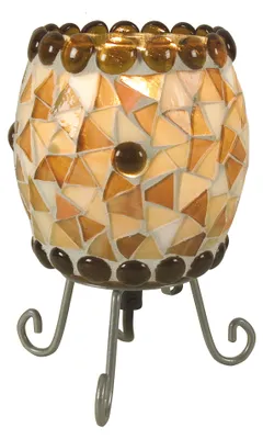 Produktbild von Tischleuchten - Mosaik-Tischleuchte, Tischlampe aus Metall und Glas in beige, 17 cm hoch, Ø 11 cm, E14-Fassung – Schnurschalter