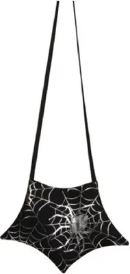 A Halloween-themed shoulder bag with a spiderweb pattern and a spider.
