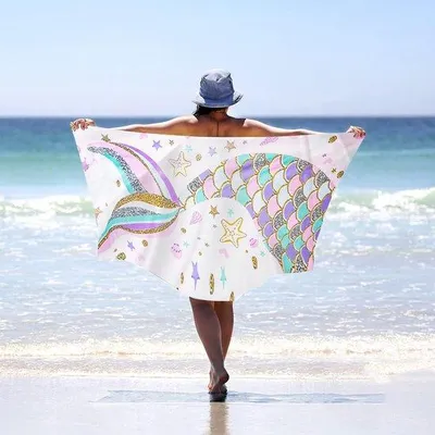 Productafbeelding van Ibenzoa® Ultralicht strandlaken van microvezel met zeemeerminnenmotief, 75 x 150 cm – polyester, absorberend, sneldrogend en zandafstotend (0,25 kg)