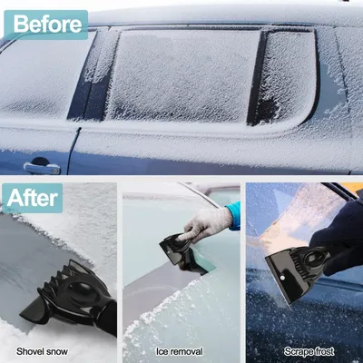 Produktbild von Eiskratzer Auto 2-teilig - 26 cm lang - 9,5 cm breit - Eiskratzer mit weichem Schwammgriff - Schneekratzer für Autoscheiben - Frostschutz - Schwarz