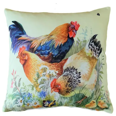Produktbild von Kissen-Bezug Hühner Küken Blumen Frühling 40x40cm