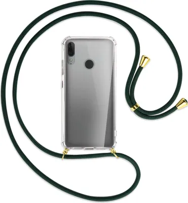 Produktbild von Handykette Backcover-Schutzhülle mit Band (Metall goldfarben) für Motorola Moto E6 Plus - dunkelgrün