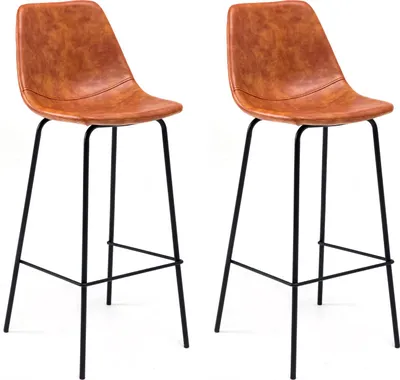 Image de Lot de 2 tabourets de bar vintage LUCIEN cognac - Hauteur d'assise 75cm