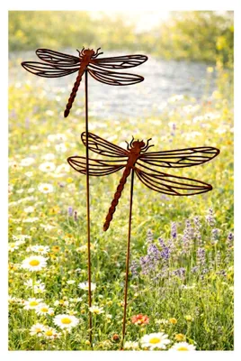 Produktbild von Gartenstecker Libellen, 2er Set, Rostoptik Metall, Gartendekoration aus Edelrost Metall Eisen Beetstecker
