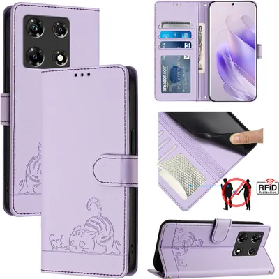 Produktbild von Leder Hülle für Infinix Note 30 Pro /Note 30 5G Süße Katze Flip Case Brieftasche Schutzhülle mit Standfunktion Lila