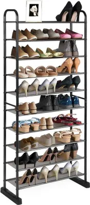 Produktbild von Famanu Schuhregal 10 Ebenen mit abnehmbaren Regalen und Metallrahmen - 30 Paar Schuhaufbewahrung - Schwarz - 66x29x152 cm