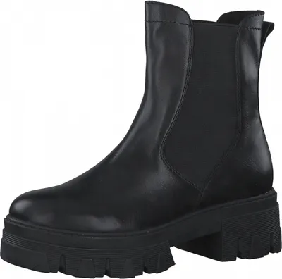 Produktbild von MARCO TOZZI Damen Stiefelette Chelsea Boot Leder Plateau Blockabsatz 2-25403-29, Größe:39 EU, Farbe:Schwarz