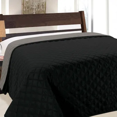 Produktbild von Tagesdecke Steppdecke Bettüberwurf 1 TLG. Set (Ohne Kissenbezüge) Größe: 170x210 cm, Farbe: Graphit Grau Schwarz 013