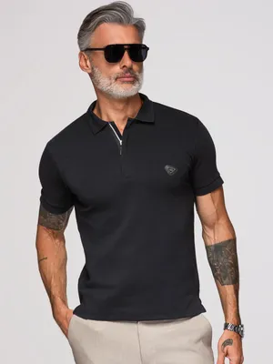 Zdjęcie produktu dla Ombre Clothing T-shirt męski z kołnierzykiem Sonia czarny L