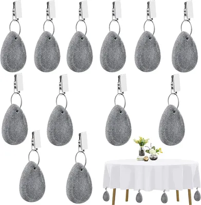 Produktbild von 12 Stück Tischdeckenbeschwerer aus Naturstein,Tischdeckenbeschwerer für Draußen Tischdeckenbeschwerer Set mit Clip Grau Stein Tischdecke Gewichte