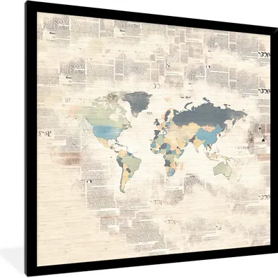 Produktbild von MuchoWow® MuchoWow® Gerahmtes Poster Weltkarte - Farben - Zeitungspapier 40x40 cm - Poster mit zchwarzem Bilderrahmen - Mit Rahmen - Wanddekoration Schlafzimmer