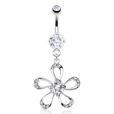 Produktbild von Taffstyle Bauchnabelpiercing Bauchnabelpiercing Stecker Schmuck Kristall Blume Anhänger, Clear