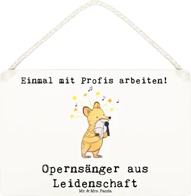 Produktbild von Mr. & Mrs. Panda Schild Opernsänger Leidenschaft DIN A6 - Weiß - Geschenk, kleine aufmerksamkeit, Holzschild, wandtafel, holzbild, Türschild