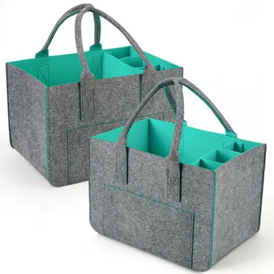 Zdjęcie produktu dla Torba filcowa, torba na zakupy, 30 litrów, składana, wytrzymała, z przegródkami, turkusowa, 2 sztuki