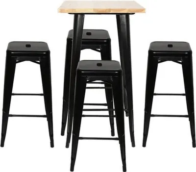 Image de Table de bar industrielle - Pieds en métal noir et structure en acier - 60x60x110 cm - Table haute
