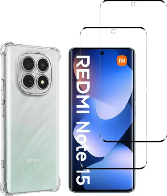 Produktbild von Stoßfeste Hülle für Xiaomi Redmi Note 15 4G/5G und 2 Displayschutzfolien aus gehärtetem Glas Phonillico®