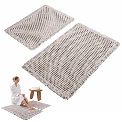 Produktbild von Set aus 2 waschbaren Badteppichen im Boho-Stil