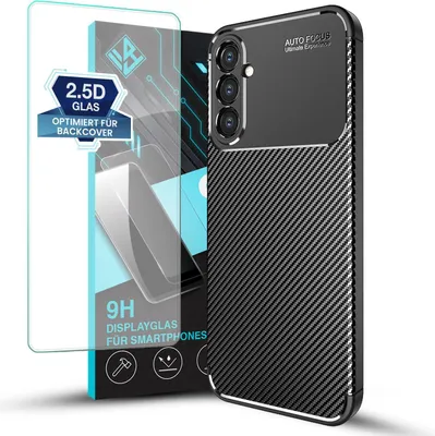 Produktbild von Handy Hülle für Samsung Galaxy S24 mit 9H Displayglas Displayschutz Plus Carbon Look Cover Case Schutzhülle Farbe: Schwarz