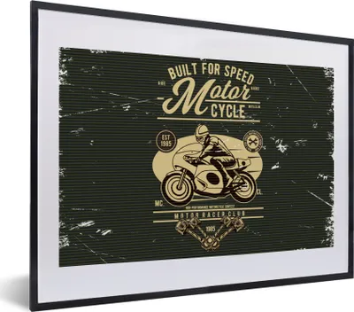 Produktbild von MuchoWow® MuchoWow® Gerahmtes Poster Motorrad - Retro - Briefe 40x30 cm - Poster mit zchwarzem Bilderrahmen - Bilderrahmen - Poster im Rahmen