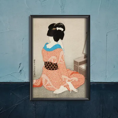 Produktbild von Poster - Canvas - Leinwand - 42 cm x 59,4 cm - Eine Frau im roten Kimono