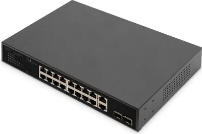 Produktbild von DIGITUS Switch 16+2Port 2Gigabit SFP PoE schwarz