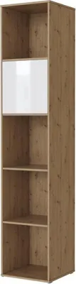 Produktbild von SMARTBett Standregal, Würfelregal  für Wohnzimmer, Kinderzimmer, Schlafzimmer und Büro |  Regal Wildeiche + 1 Tür Weiss Hochglanz