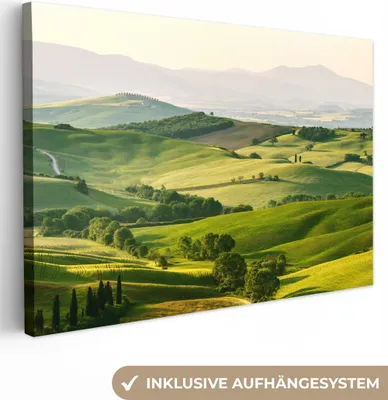 Produktbild von MuchoWow® - Leinwandbilder - Natur - Toskana - Grün - Landschaft, Wandbild, Wanddeko Bilder Wohnzimmer, 120x80 cm