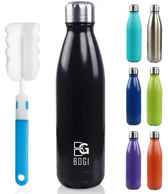 Zdjęcie produktu dla Butelka do picia ze stali nierdzewnej, 500 ml, podwójne ścianki, szczelna, wolna od BPA, utrzymuje temperaturę (ciepło i zimno), kolor: czarny