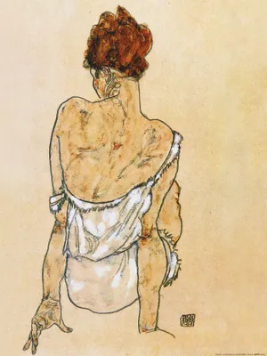 Produktbild von Egon Schiele Kunstdruck Bild - Sitzende In Unterwäsche Rückenansicht, 1917 (80 x 60 cm)