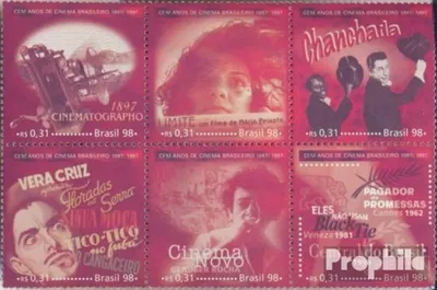 Produktbild von Briefmarken Brasilien 1998 Mi 2882-2887 Sechserblock postfrisch 100 Jahre Kino